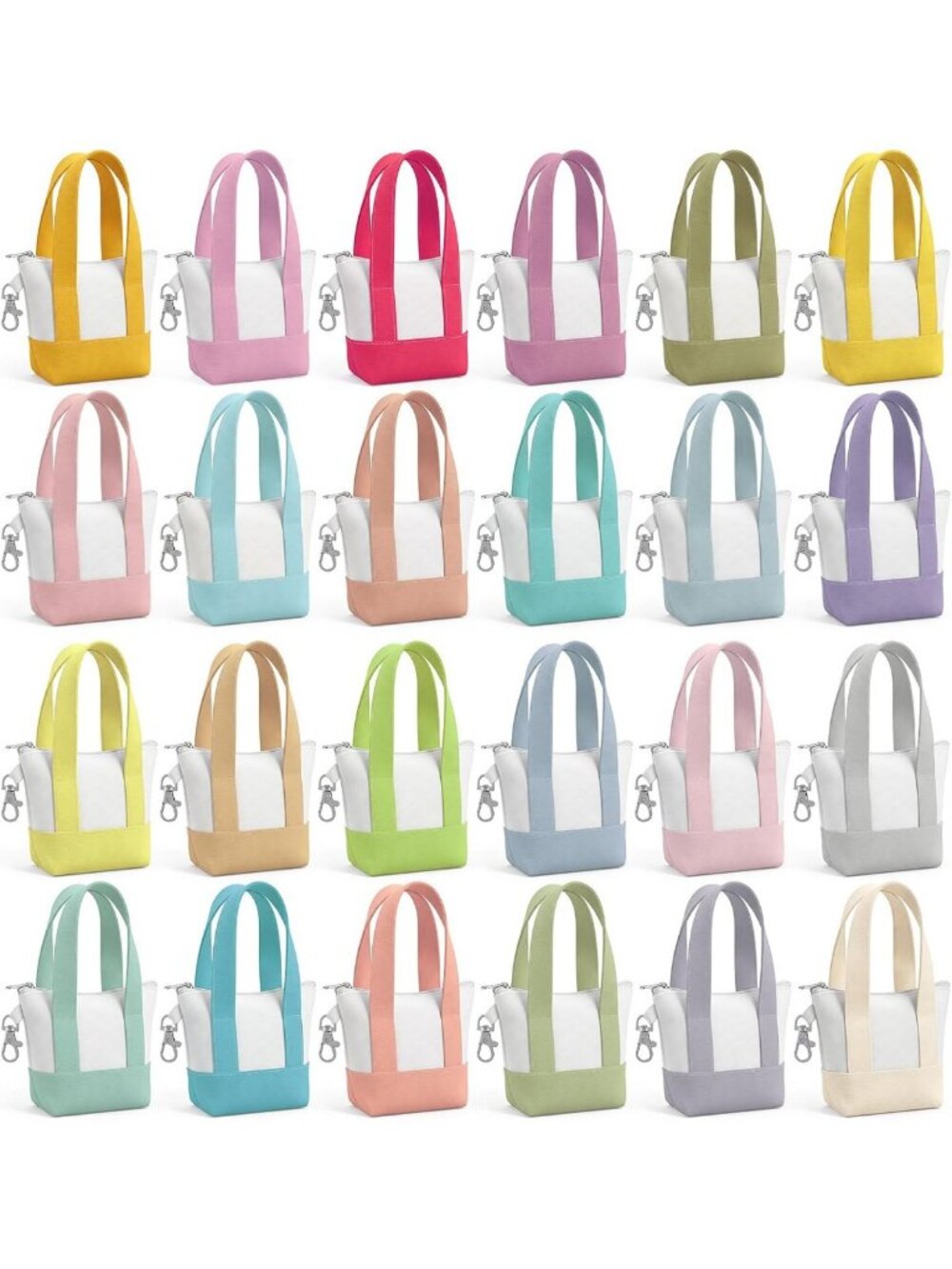 Mini Canvas Tote Bag Keychain with Zipper - Small Backpack Charm for Women